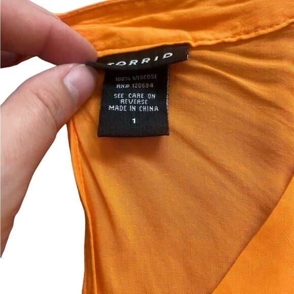 Torrid Orange Challis Button Down Blouse with Keyhole Back - Picture 4 of 5